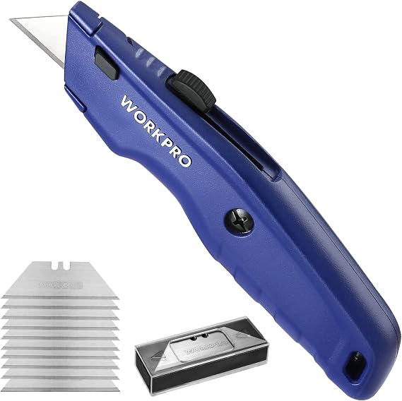 WORKPRO Premium Utility Knife, Metal Retractable Box Cutter, Blue