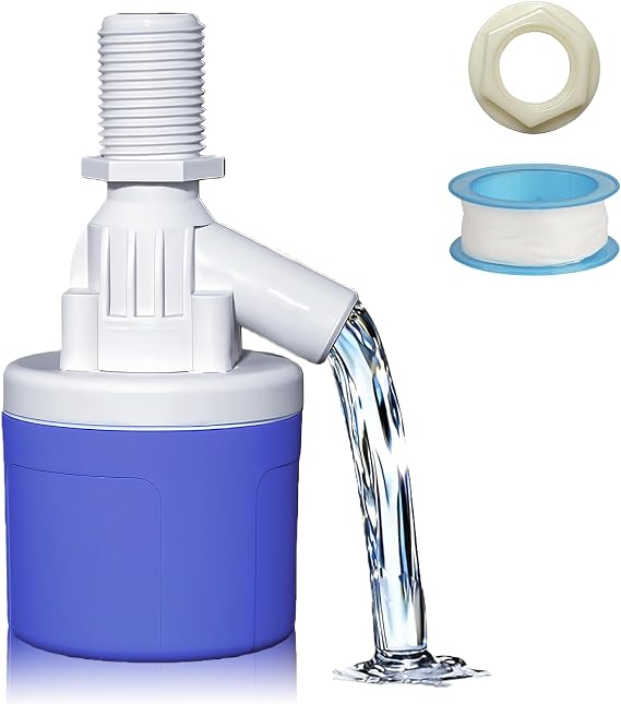 Automatic Float Valve for Water Tanks, 1/2" Top Inlet | Adjustable Water Level Control Valve with 45° Angled Outlet for Fish Ponds, Pools, Livestock Troughs, and Irrigation Systems
