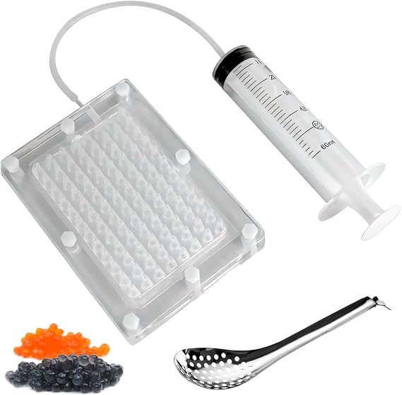 Molecular Gastronomy Caviar Box Kit – Make 96 Caviar Pearls At Once With Spoon, Tube, Syringe, And Box Included
