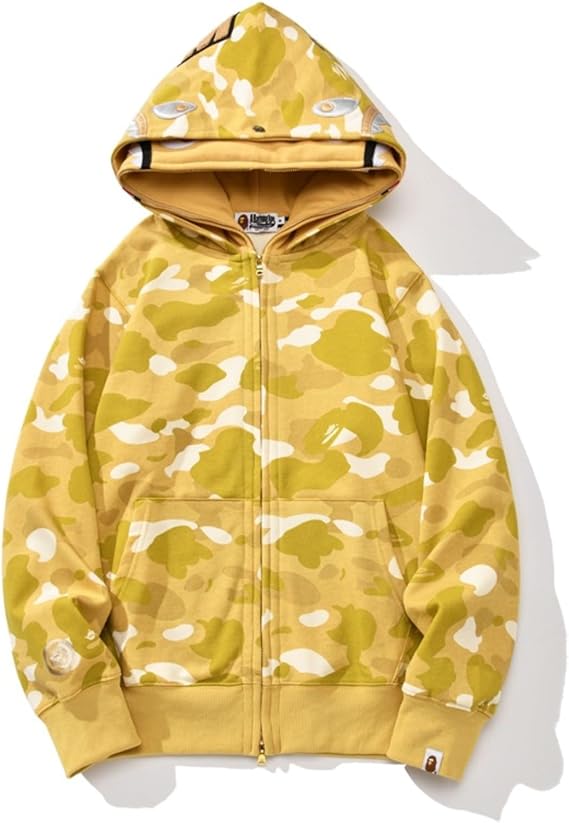 24ss Trendy BAP Shark Head Couple Fashionable Casual Double Hat Camouflage Hoodie-color6||M