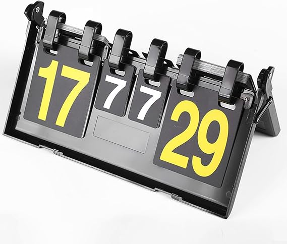 Flip Scoreboard Tabletop with 6 Digits, Portable Triangular Base for SCORE Keeper for Basketball, Football, Tennis, Volleyball, Indoor Outdoor Sports Games