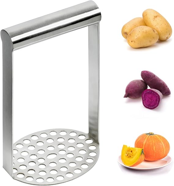 Heavy-Duty Potato Masher - 430 Stainless Steel Avocado & Food Smasher for Potatoes, Beans, Vegetables, Fruits, Pet Food | Dishwasher Safe
