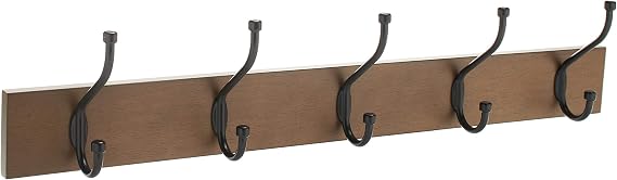 Amazon Basics Rectangular Wall Mounted Coat Rack, Pack of 1, 5 Hook, Standard, Barnwood