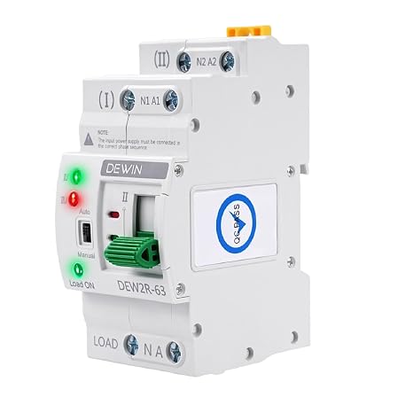 DEWIN Transfer Switch, Auto Changeover Switch top-hat Rail ATS Dual Power Automatic Transfer Switch Electric Selector Switch 2P 63A 220V