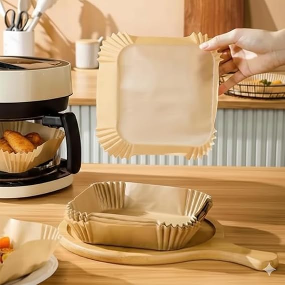 50 Adet Airfryer Pişirme Kağıdı - Kare Tek Kullanımlık Yanmaz Yapışmaz Kağıt - 16 cm Hava Fritözü Kağıdı - Yağ Geçirmez Gıda Sınıfı Fırın ve Airfryer Aksesuarları