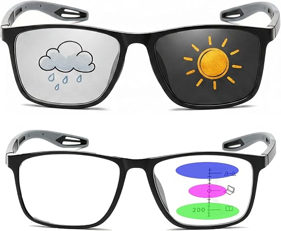 Vision Sync Multifocal Reading Glasses for Men Women–Photochromic Progressive Sunglasses with Filter Blue Light