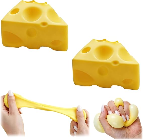 2Pcs Cheese Squishy for Adults, Easy Sqweezy Square Cheese Stress Ball, Rebounding Fidgets Sensory for Adults, Simulation Cheese Food Shape for Anxiety Relief (Yellow Triangle)