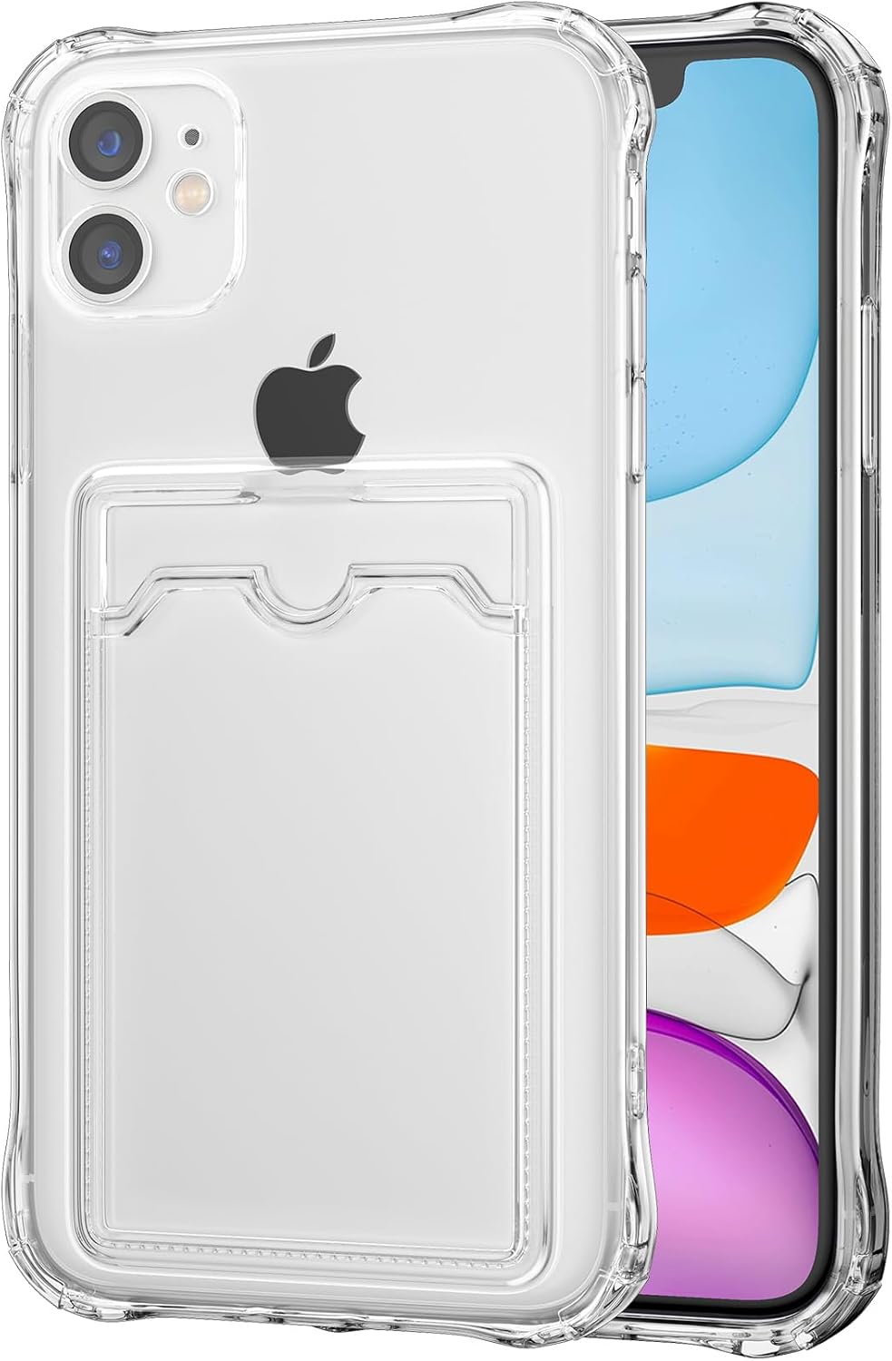 DEFBSC Case for iPhone 11, Transparent Back Card Holder Phone Case, Ultra Slim Soft TPU Shockproof Clear Case with Card Slot for Back of Phone - White