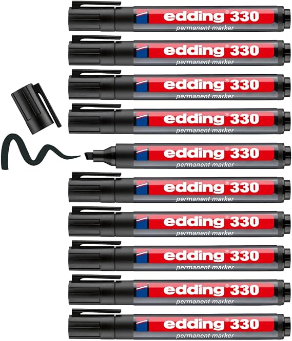 edding 330 permanent markör - siyah - 10 kalem - 1-5 mm kesik uçlu