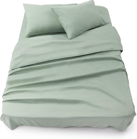 Blumtal Bed Sheet Set – 4-Piece Set, Fitted Sheet for 160 Bed, Top Sheet 240 x 275 cm + 2 Pillowcases 50 x 80 cm, Summer Green