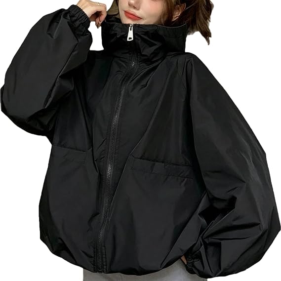 Cropped Waterproof Jacket for Women UK Lightweight Windproof Packable Rain Coat Breathable Hooded Windbreaker Zip Up Crop Jacket with Pockets Casual Raincoat Running Golf Cycling Outwear