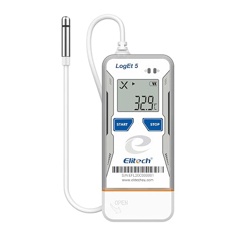 Elitech LogEt5THE USB Temperature Humidity Data Logger with External Sensor -40°C ~ 85°C 32000 Memory Points Auto PDF/CSV Reports Compatible with Windows & MacOS Reusable Logger