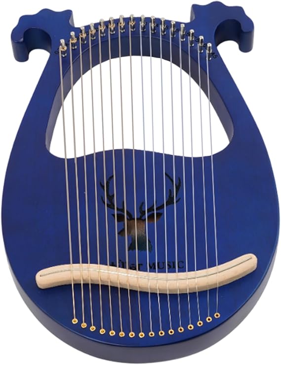 16 String Lyre Harp Solid Mahogany Blue with Tuning Kit