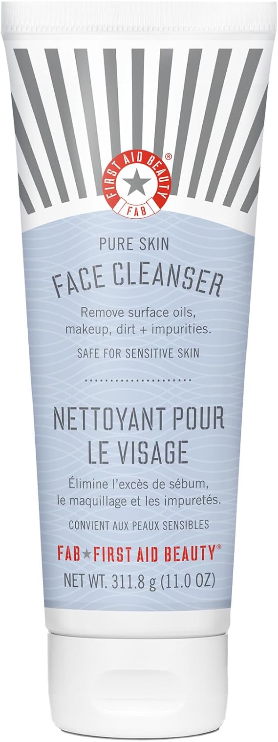 First Aid Beauty Pure Skin Face Cleanser, Sensitive Skin Cream Cleanser with Antioxidant Booster, 311.8 g