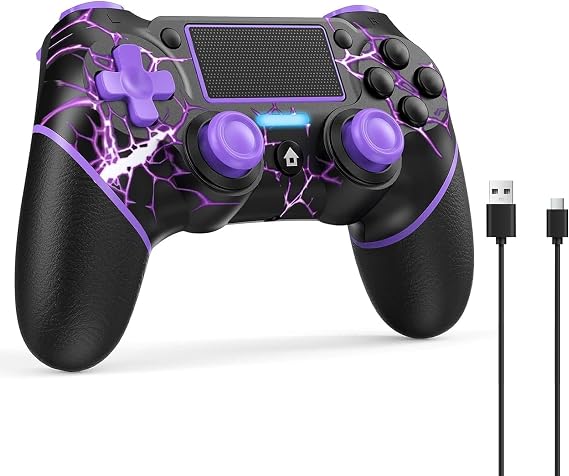Reddening for PS4 Controller 2 Pack, Controller PS4 for PS4/Pro/Slim/PC, Gamepad Joystick with Turbo/Back Button/Dual Vibration/6-Axis Gyro Sensor/Touch Panel (1 printed purple)