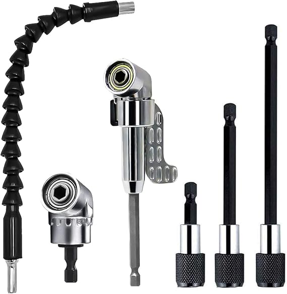1 adet Esnek Uç Tutucu Uzatma Akülü Tornavida Seti, 2 adet 105° Açılı Vidalama Ucu Adaptörü, 3 adet 1/4 Altıgen Mil Uzatma Çubuğu, Akülü Tornavida Seti için