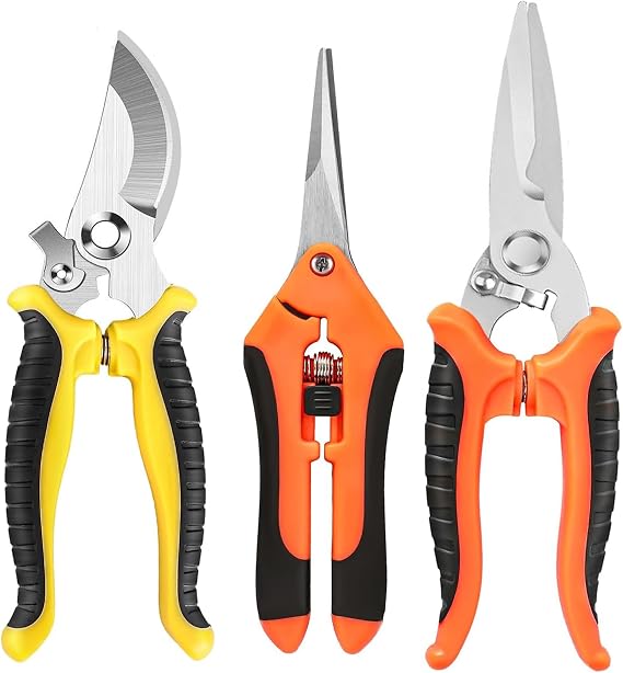 Garden Pruning Scissors, 3 Pack Secateurs Garden Shears Stainless Steel Gardening Pruning Shears, Garden Scissors, Clippers, Pruning Snips, Garden Cutter Clippers for Plants, Trimming, Garden Tools