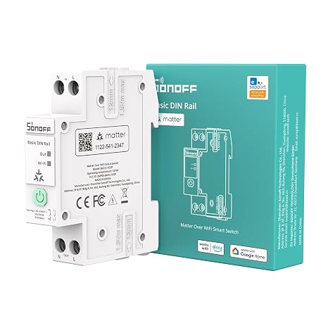 SONOFF Basic DIN Rail (BASIC-1GSP) Interruptor WiFi Smart Carril DIN, Control Domótica Matter over WiFi, 32A para Cuadro Eléctrico, Compatible Alexa Google Home Home Assistant