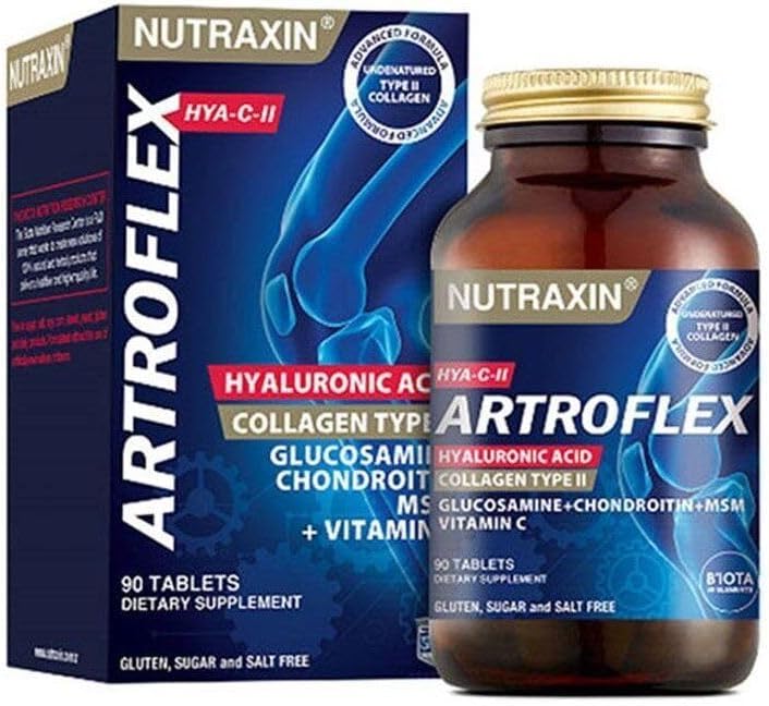Nutraxin Artroflex HYA-C-II Hyalüronik Asit, Kolajen Tip 2, Glukozamin, Kondriotin, MSM, C Vitamini İçeren Takviye, 90 Tablet
