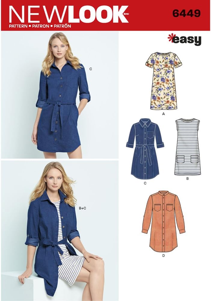 New Look Sewing Pattern 6449A Misses' Easy Shirt Knit Dress, Paper, White, 22 x 15 x 1 cm