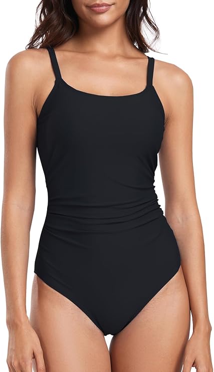 One Piece Swimsuit Ruched Tummy Control Swimming Costume