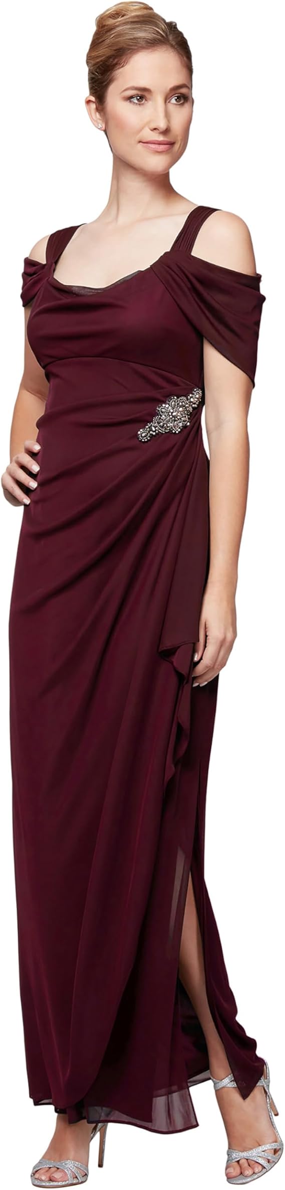 Alex Evenings Women's Long Cold Shoulder Dress (Petite and Regular Sizes) Sleeveless Special Occasion Dress