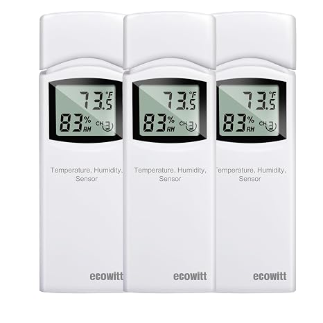 Ecowitt WN31 Wireless 8 Multi-Channels Thermometer and Hygrometer Sensor, Temperature & Humidity Meter with LCD Display (Not use as Outdoor temperautre-Humidity Sensor), 3 Pieces, 868 MHZ