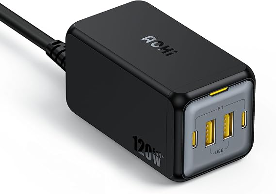 Aohi Magcube 4 Portlu Masaüstü USB Şarj İstasyonu, GaN+ 120W Hızlı Şarj Cihazı