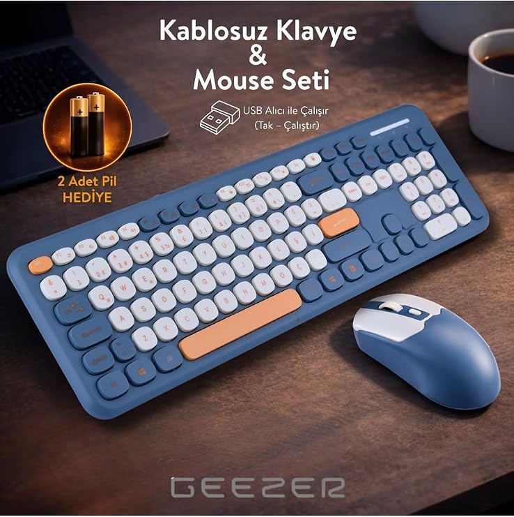 Geezer Soft Touch Kablosuz Klavye Mouse Set Mavi SMK-687