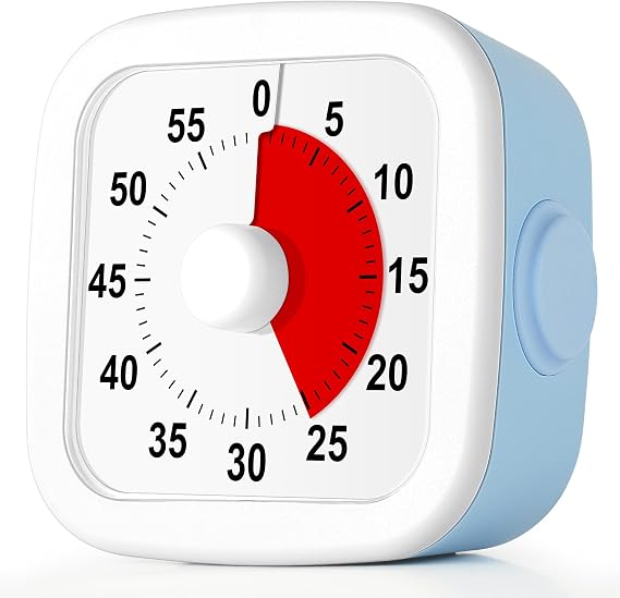 HOTUT 60 Minute Visual Timer for Kids,Visual Countdown Timer Clock Kids,Kids Desk Management Tools with Red Circle and Non-Ticking for Classroom,Home,Kitchen,Office
