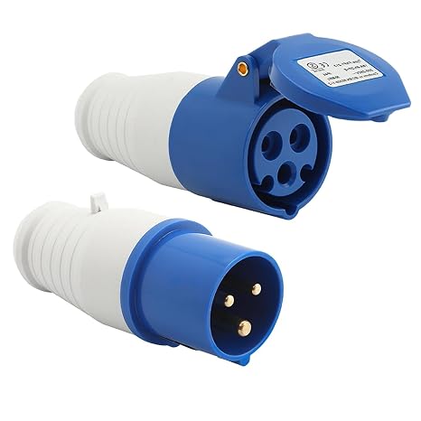 16 Amp Caravan Hook Up Socket and Plug Set - Weatherproof Industrial Connector for Construction Sites - 2pcs