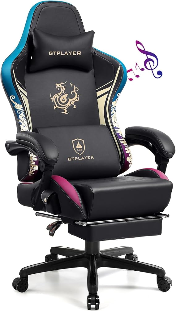 GTPLAYER Gaming Chair with Bluetooth Speakers and Footrest, Ergonomic Computer Chair Heavy Duty High Back Lumbar Support Home Office Chair (Black)