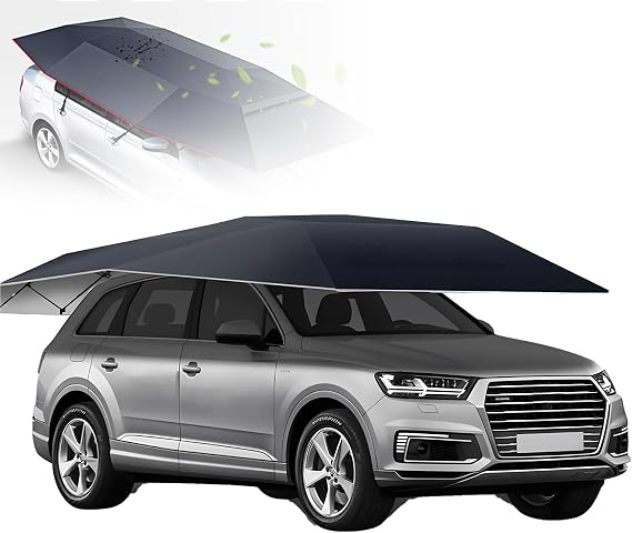 Fully Automatic Car Tent with Remote Controller, One Click Open Foldable Carport Sun Shelter, Universal Sunshade Awning for Cars Lightweight and Easy to Carry Black-15ft