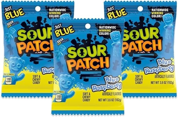Sour Patch Blue Raspberry 3.6oz (102g) - Pack of 3 - US Import Original And Best Version