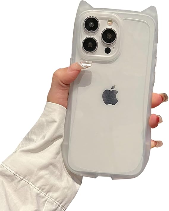 iPhone 13 & iPhone 14 用 ケース かわいい カワイイ 3D 猫 耳 女の子 女性 クリア フレキシブル ソフト TPU 透明 耐衝撃性 保護ケース カバー iPhone 13& iPhone 14用 - クリア