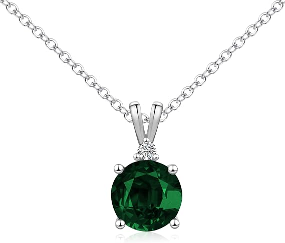 Sapphire Ruby Emerald Necklace for Women, 8mm Dainty Birthstone Pendant, 925 Sterling Silver Chain, Hypoallergenic Birthday Gift Jewelry