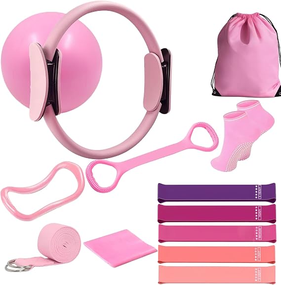 13pc Pilates Ring Set,Pilates Equipment for Women Mini Ball, Resistance Bands & Accessories – Home Pilates Kit for Toning, Strength & Flexibility – Pilates Essential Kit for Beginners