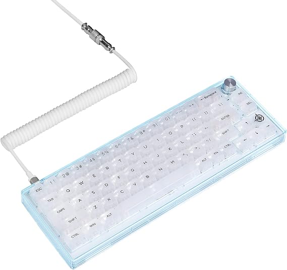 MAGIC-REFINER MK31 60% Wired Hot Swappable Mechanical Keyboard with Transparent Key Cap Compact 66 Keys Chrome RGB Backlight Ergonomic Custom Gaming Keyboard Knob Control for PC/Mac