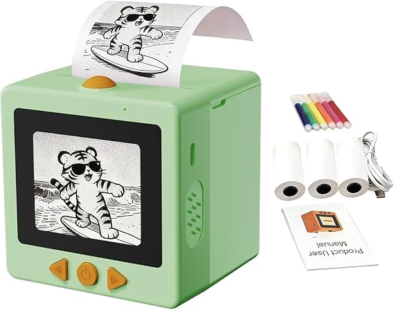 AI Sticker Box Printer, Smart AI Voice Stickerbox Printer Maker with 2.4" Display, Mini Thermal Sticker Maker with 3 Rolls Paper & 5 Pens, Pocket Voice Stickers Printers for DIY, Diary, Photos