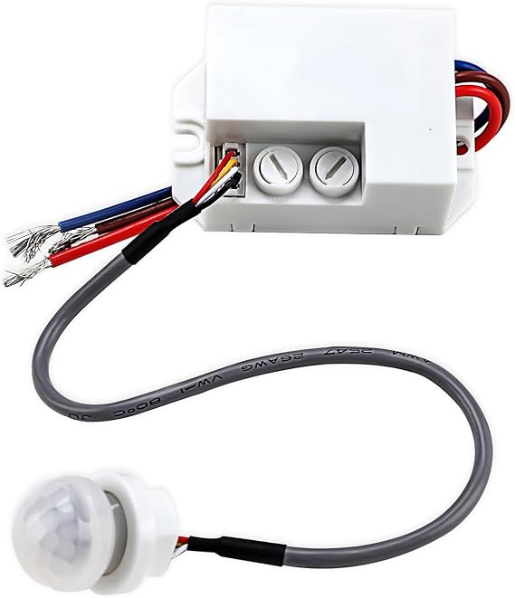 Mini PIR Sensor, PIR Motion Detector for Indoor, Ceiling Flush Mount, Infrared Motion Sensor with Adjustable Time Delay (10s to 7min), Energy-Efficient Lighting for LED and Incandescent Lamps, 8m 360°
