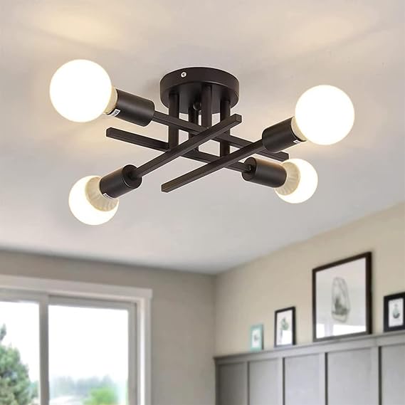 Chandeliers Ceiling Light, 4 Bases for E27 Light with Bulbs - Black [Energy Class F]