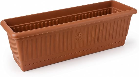 Kemer Balkon Saksısı, Dikdörtgen Plastik Saksı, Kahverengi, Geniş Hazneli, Çiçeklik (50 cm-9,5 L)