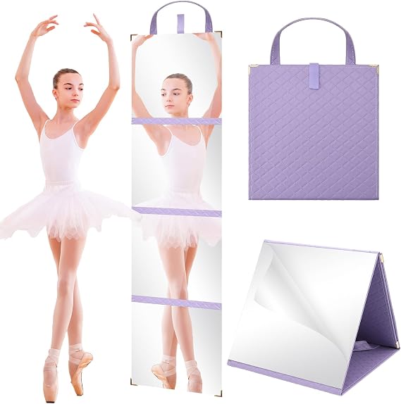 Foldable Backstage Hanging Mirror Foldable Portable Full Length Mirror with Handle Portable Hanging Folding Travel Mir-ror Make-up Mir-ror for Dancer Home,47.2 x 11.4 Inches,Purple