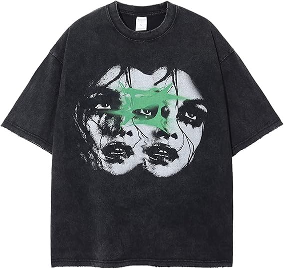 Y2k ヴィンテージtシャツ メンズ レディース グランジ服 オーバーサイズ グラフィックtシャツ カートゥーンプリント 半袖 Tシャツ