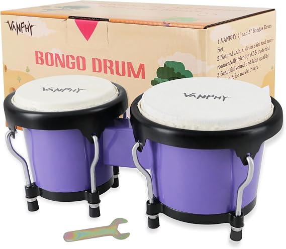 Bongo Drum 4'' and 5'' Set for Adults Beginners Deep Purple