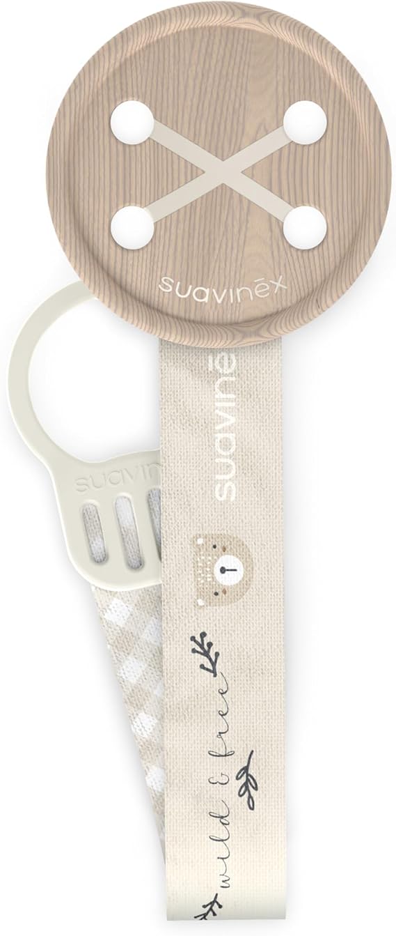 SUAVINEX Fabric Pacifier Holder for Babies, Wild&Free, Beige