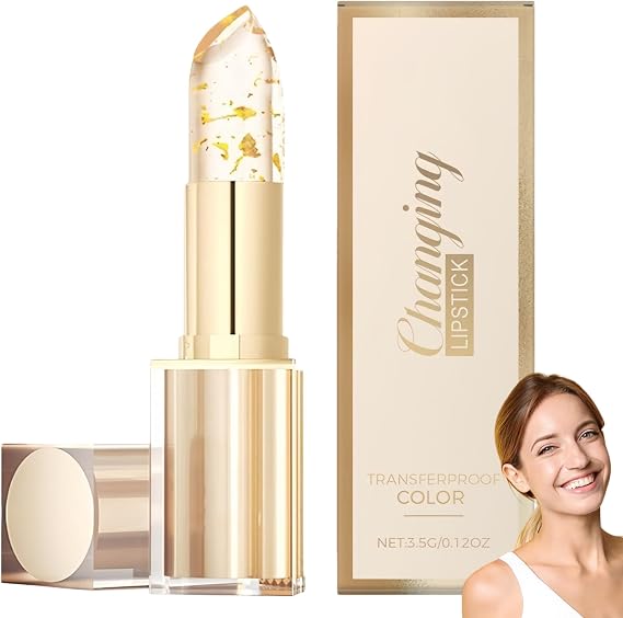 Colour Changing Lipstick, Clear Lip Stick That Changes Color, Nude Lipstick Long Lasting, PH Adjusting Clear Lip Stick with Gold Foil, Moisturizing Lips Balm, 24H Hydrating