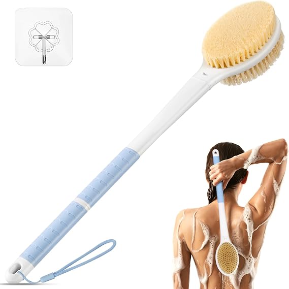 Back Scrubber Body Shower Brush: Anti Slip Long Handle Bath Brush with Stiff and Soft Bristles - Showering Exfoliator for Women, Men