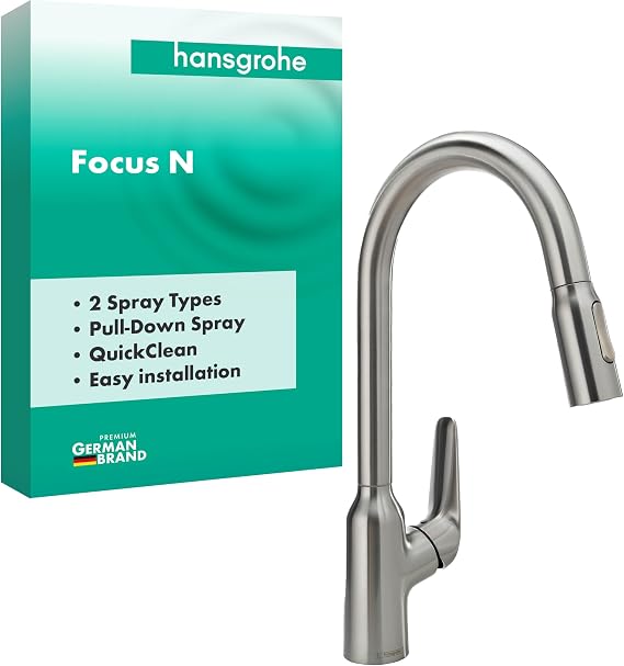 Hansgrohe 71800801 HighArc Kitchen Faucet, 2-Spray Pull-Down, 1.75 GPM Sink, Steel Optic