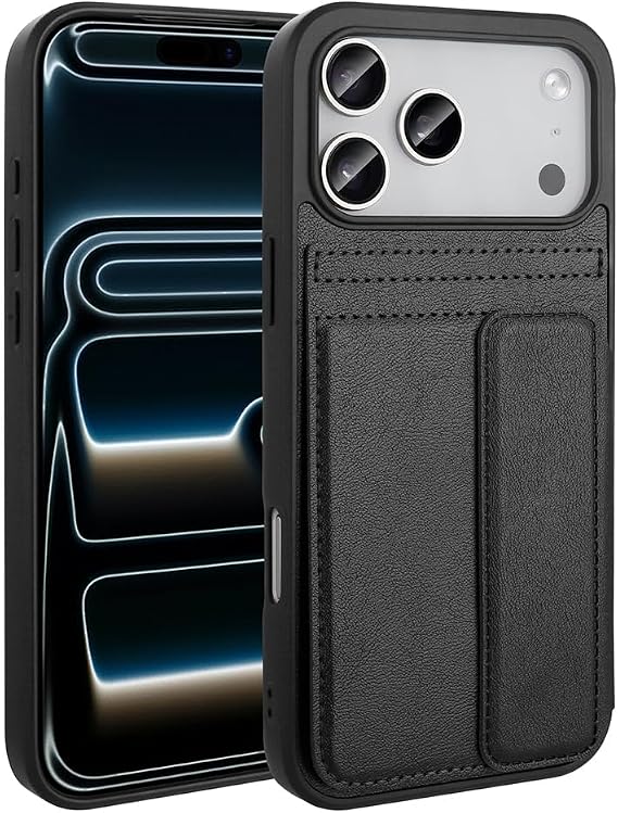 Coverzone İphone 17 Pro İle Uyumlu Yüksek Kalite Deri Kartlıklı Sevilla Kartlık Hazneli Şık Telefon Kılıfı-Siyah